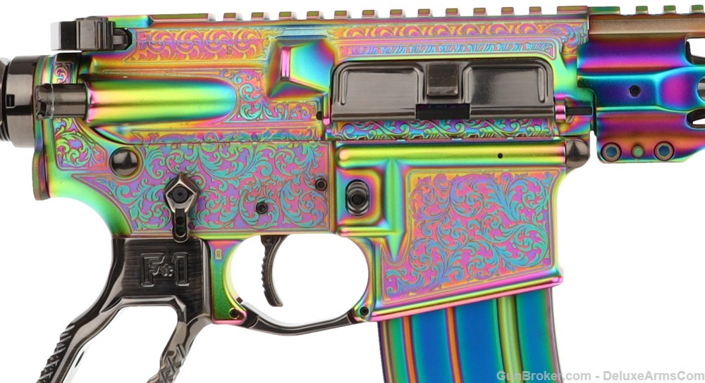 NEW ONE-OF-A-KIND Deluxe Arms Turquoise PVD Plated Engraved AR-15 5.56 NATO-img-14