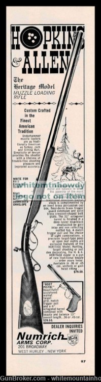 1966 HOPKINS & ALLEN Underhammer Muzzle loading Rifle Original PRINT AD-img-0