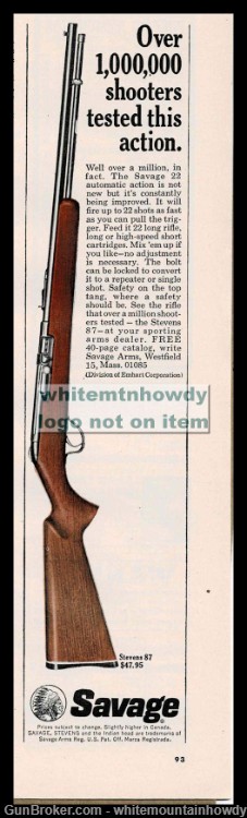 1966 SAVAGE 87 .22 Semi0Automatic Rifle Original PRINT AD-img-0
