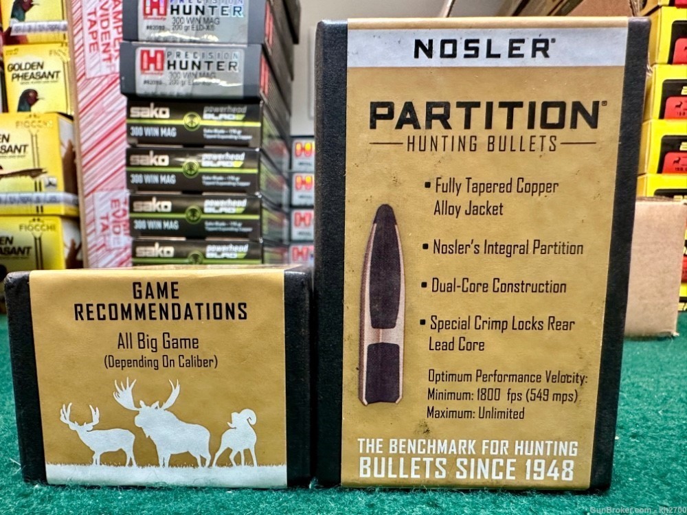 100 .30 cal 165gr Nosler Partition bullets. 2 boxes of 50, 300 Win .308"-img-1