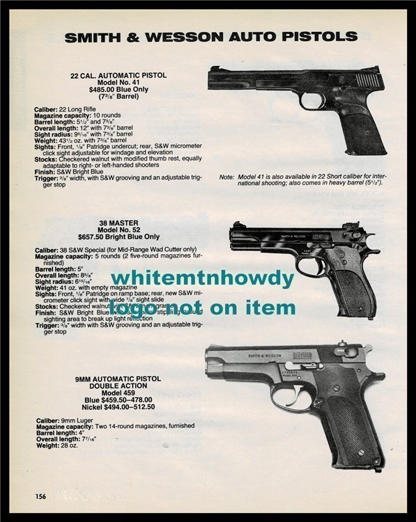 1987 SMITH & WESSON Model 41, 52 and 9mm DA Automatic Pistol PRINT AD-img-0