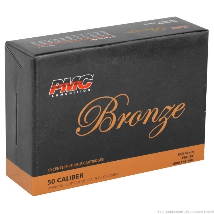 PMC 50 BMG 50BMG FMJ 660 gr. 50A FMJ-BT Bronze 10 rounds New In Box-img-3