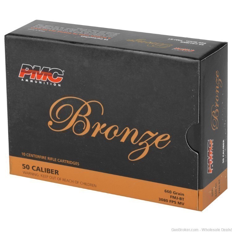 PMC 50 BMG 50BMG FMJ 660 gr. 50A FMJ-BT Bronze 10 rounds New In Box-img-2