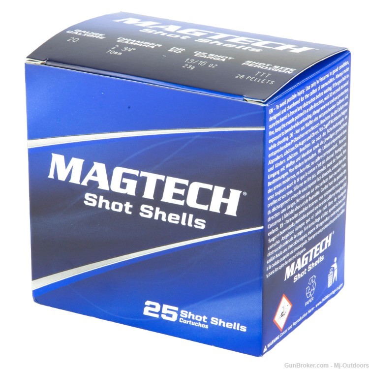 Magtech 20GA Shot Shell: 2.75", 26 Lead Pellets, High Velocity 250rds-img-1
