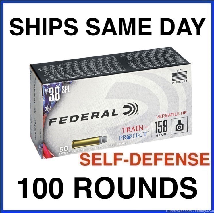 100 Rounds Federal Train + Protect 38 Special 158 gr Versatile Hollow Point-img-0