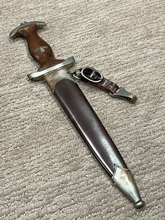 German WW2 Brown SA Dagger w/Early RARE Maker, Anodized Scabbard, NR-img-13