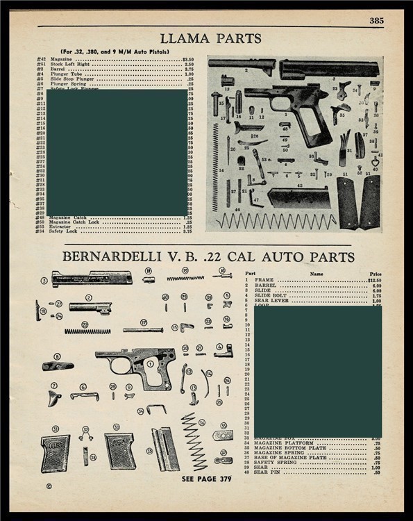 1957 LLAMA Auto and BERNARDELLI V.B. Pistol Part List AD-img-0