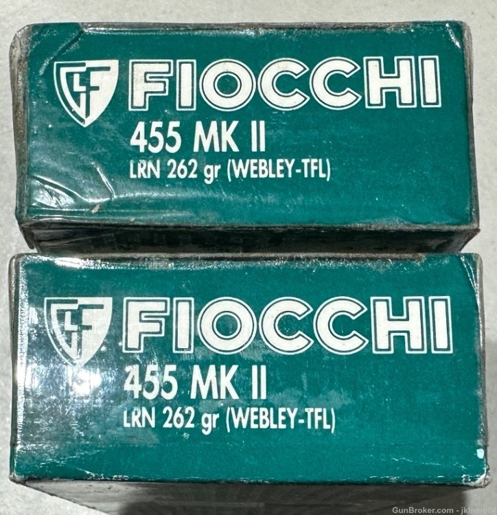 100 rounds Fiocchi 455 Webley Mark II 262 grain LRN brass cased ammunition-img-0