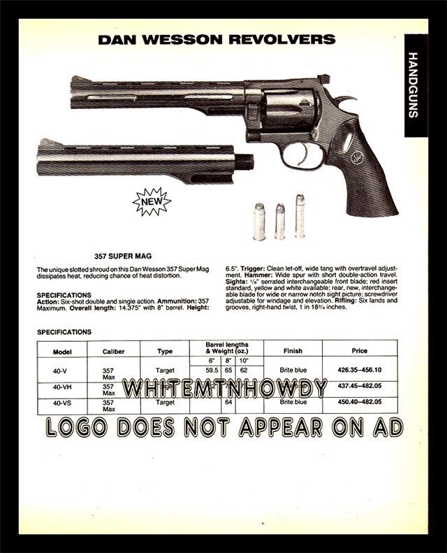 1986 DAN WESSON 357 40-V VH Super Mag Revolver PRINT AD-img-0