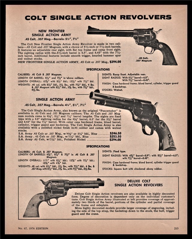 1976 COLT New Frontier Single Action Army PRINT AD-img-0