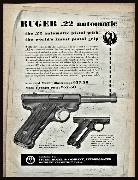 1952 RUGER Standard Model .22 Target Pistol PRINT AD-img-0