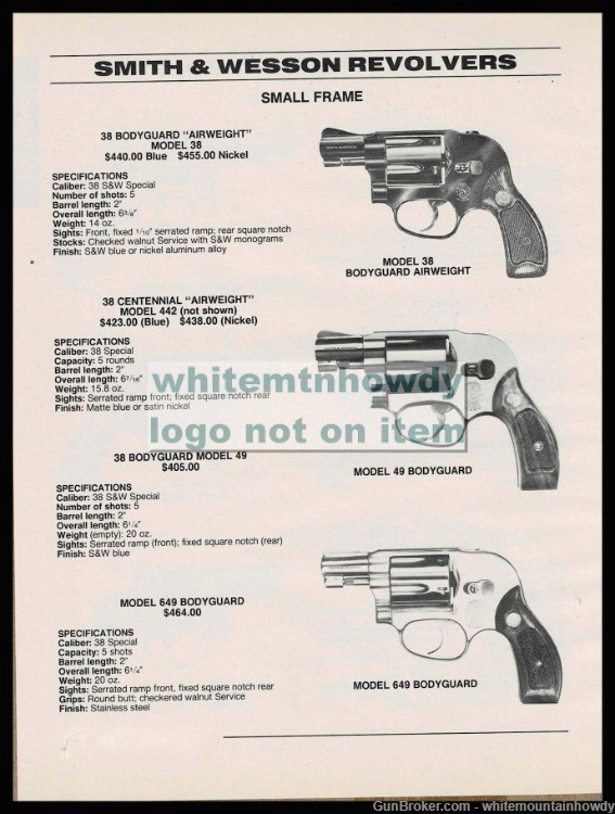 1995 SMITH & WESSON 38, 49, 649 Bodyguard Small Frame Revolver PRINT AD-img-0