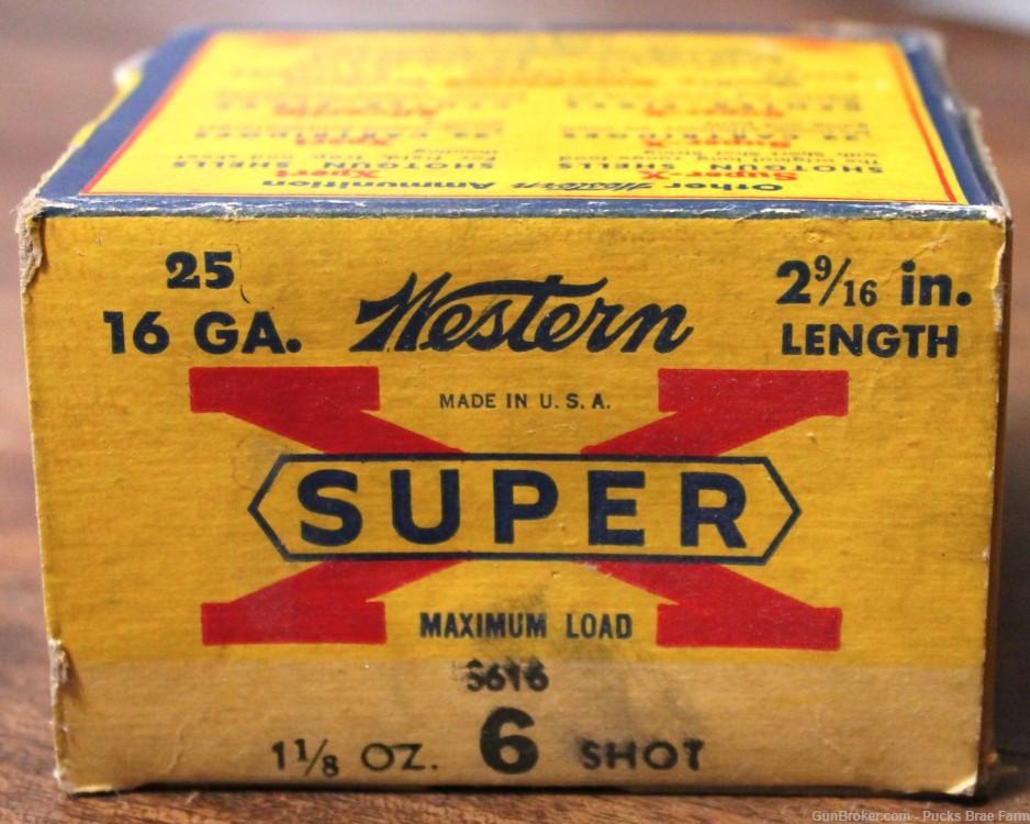 Western Cartridge Super-X 16 Ga. 2 9/16” Shotshells Full Original Box-img-4