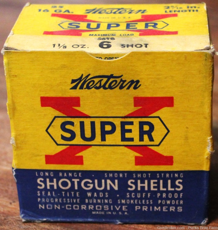 Western Cartridge Super-X 16 Ga. 2 9/16” Shotshells Full Original Box-img-0