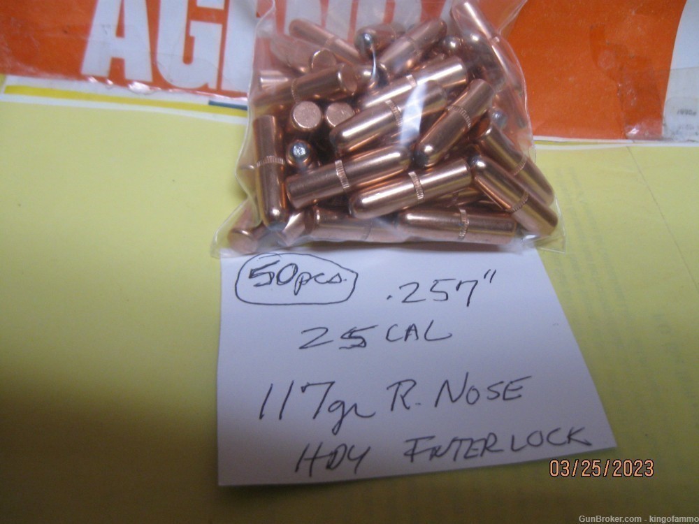 50 pcs 117 gr .257"  Round Nose RN Interlock Bullets; more available too-img-1