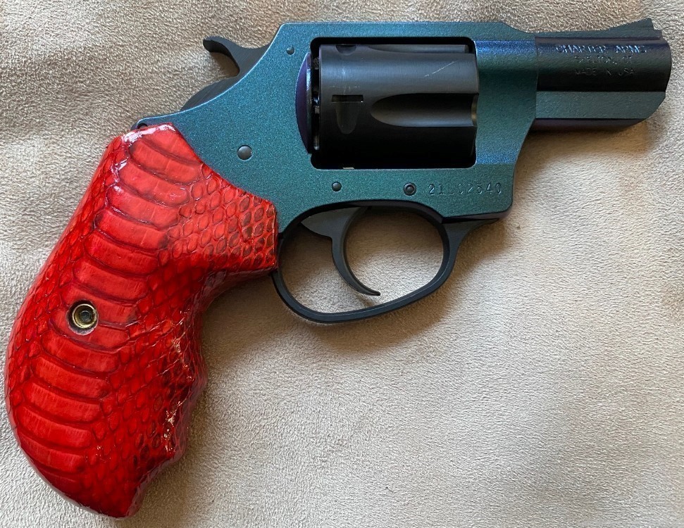Genuine Red Sea Snake Skin Grips for Charter Arms .38 Special Revolver-img-1
