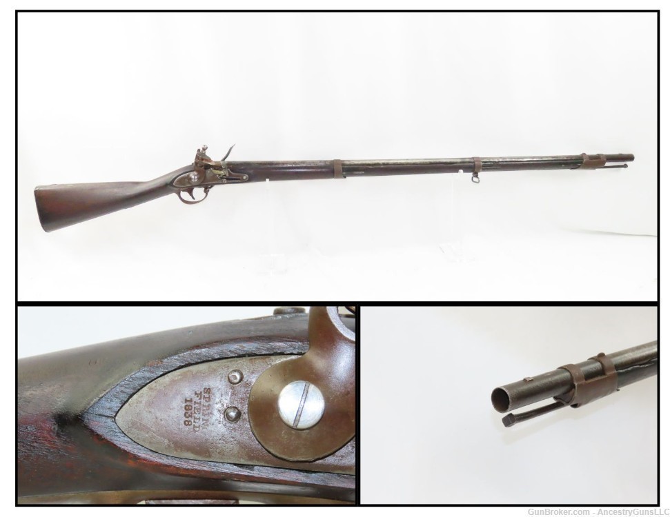 Antique U.S. SPRINGFIELD ARSENAL Model 1816 .69 Caliber FLINTLOCK Musket   -img-0