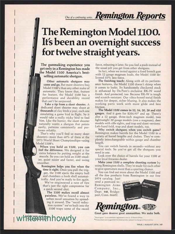 1974 REMINGTON 1100 Automatic Shotgun PRINT AD-img-0