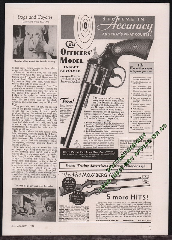 1934 COLT Officers' Model Target PRINT AD Advert-img-0