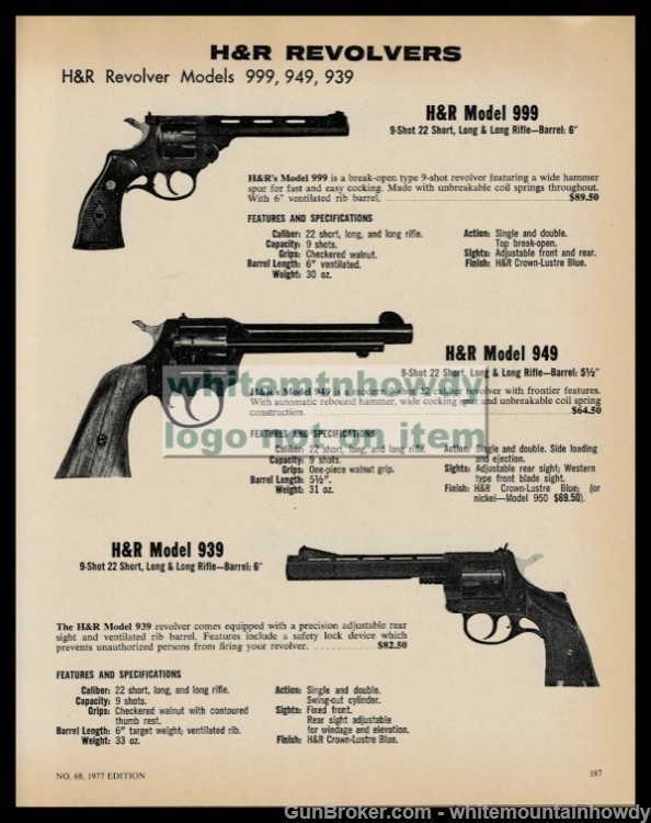 1977 HARRINGTON & RICHARDSON 999 949 939 Revolver Print AD-img-0