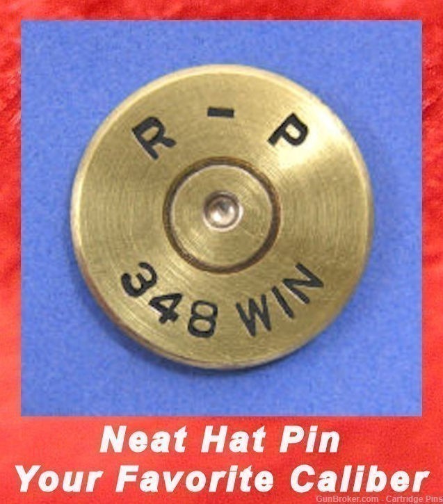 Remington R-P  348 WIN Brass Cartridge Hat Pin  Tie Tac  Ammo Bullet-img-0