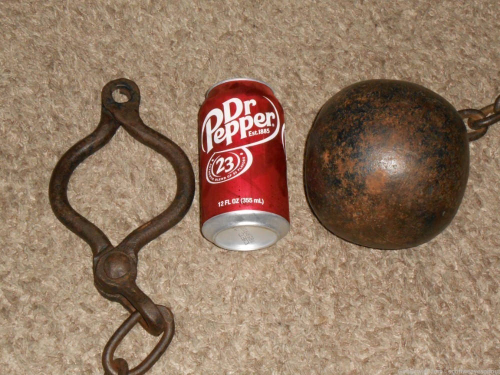 Antique 18th Century Prisoner's Iron Ball & Chain With Ankle Cuff Shackles -img-1