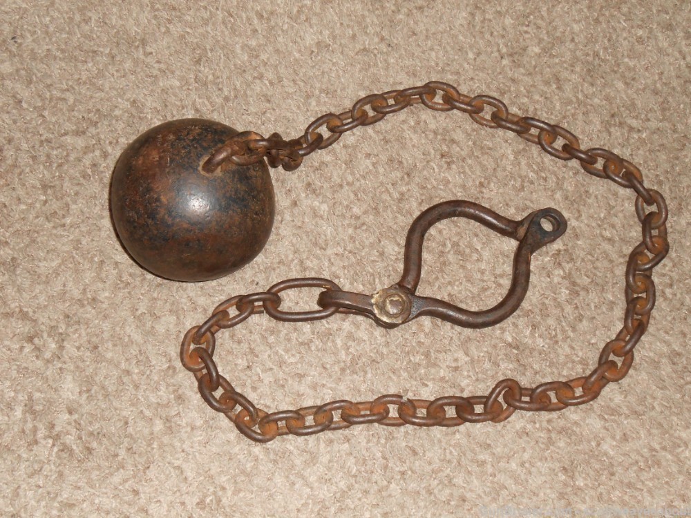 Antique 18th Century Prisoner's Iron Ball & Chain With Ankle Cuff Shackles -img-24