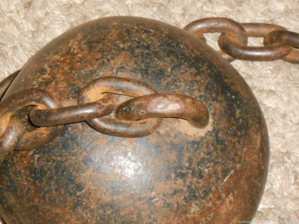 Antique 18th Century Prisoner's Iron Ball & Chain With Ankle Cuff Shackles -img-6
