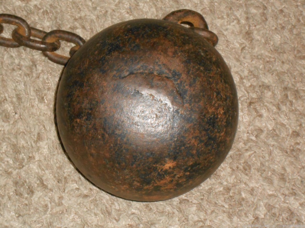 Antique 18th Century Prisoner's Iron Ball & Chain With Ankle Cuff Shackles -img-4