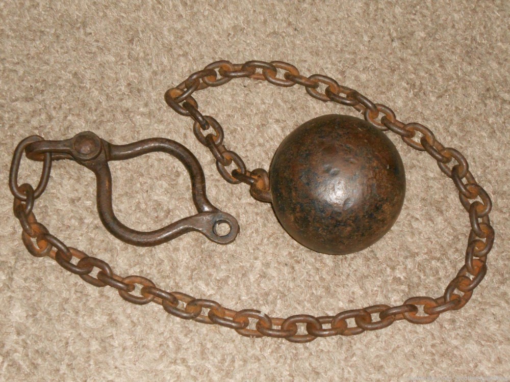 Antique 18th Century Prisoner's Iron Ball & Chain With Ankle Cuff Shackles -img-0