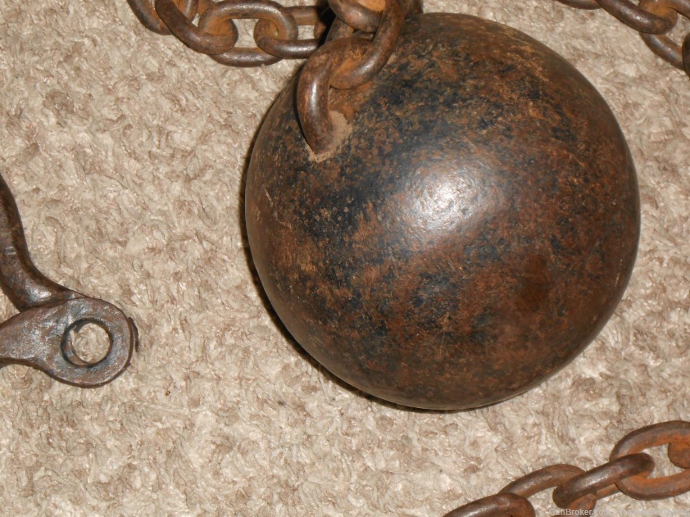 Antique 18th Century Prisoner's Iron Ball & Chain With Ankle Cuff Shackles -img-3