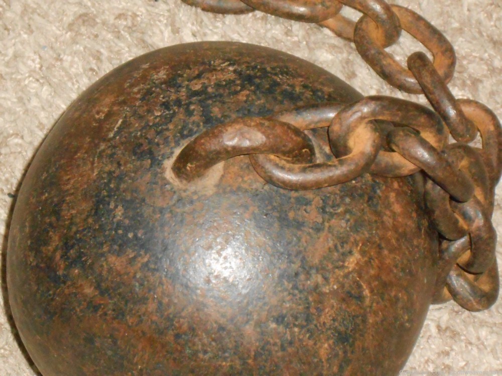 Antique 18th Century Prisoner's Iron Ball & Chain With Ankle Cuff Shackles -img-5