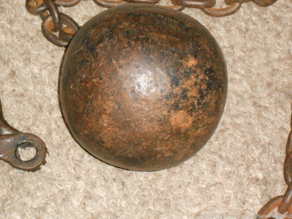 Antique 18th Century Prisoner's Iron Ball & Chain With Ankle Cuff Shackles -img-26