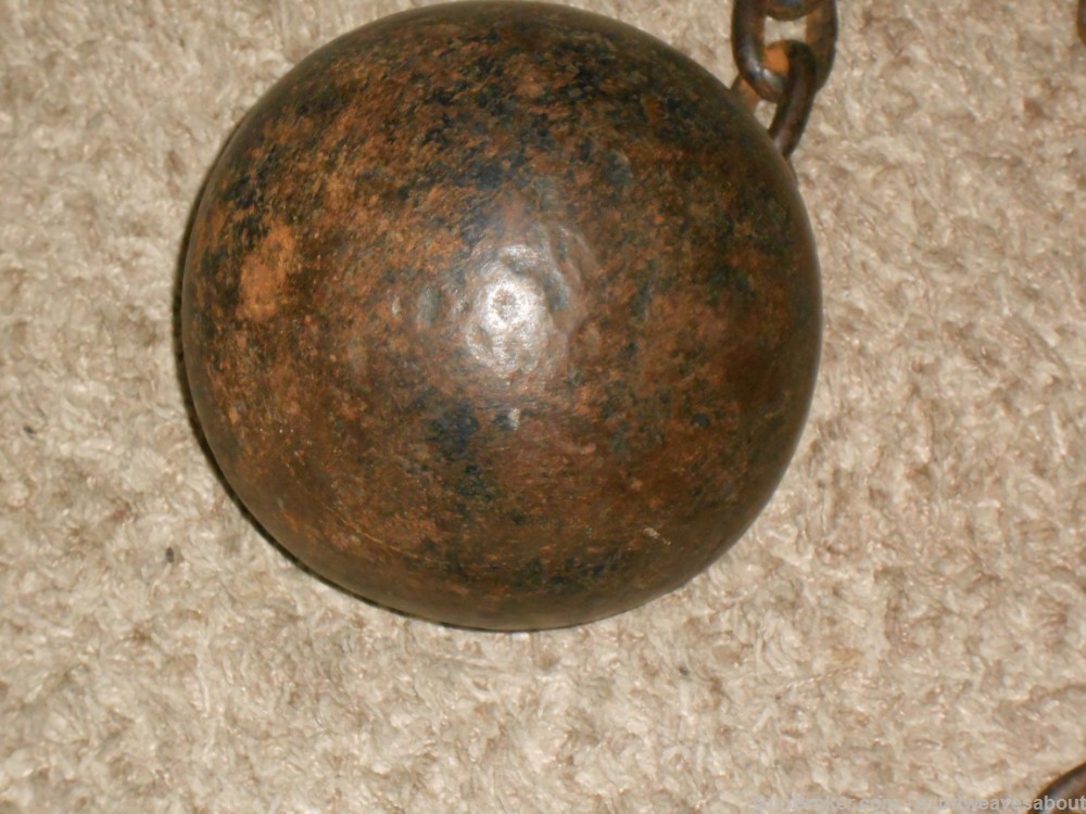 Antique 18th Century Prisoner's Iron Ball & Chain With Ankle Cuff Shackles -img-27