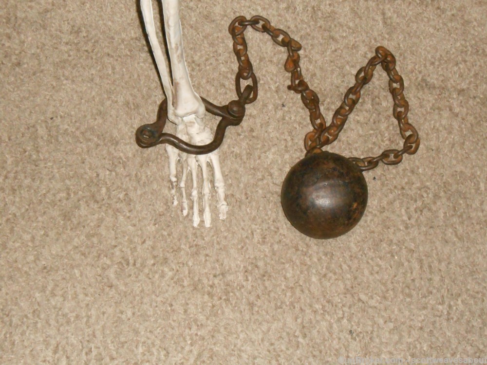 Antique 18th Century Prisoner's Iron Ball & Chain With Ankle Cuff Shackles -img-30