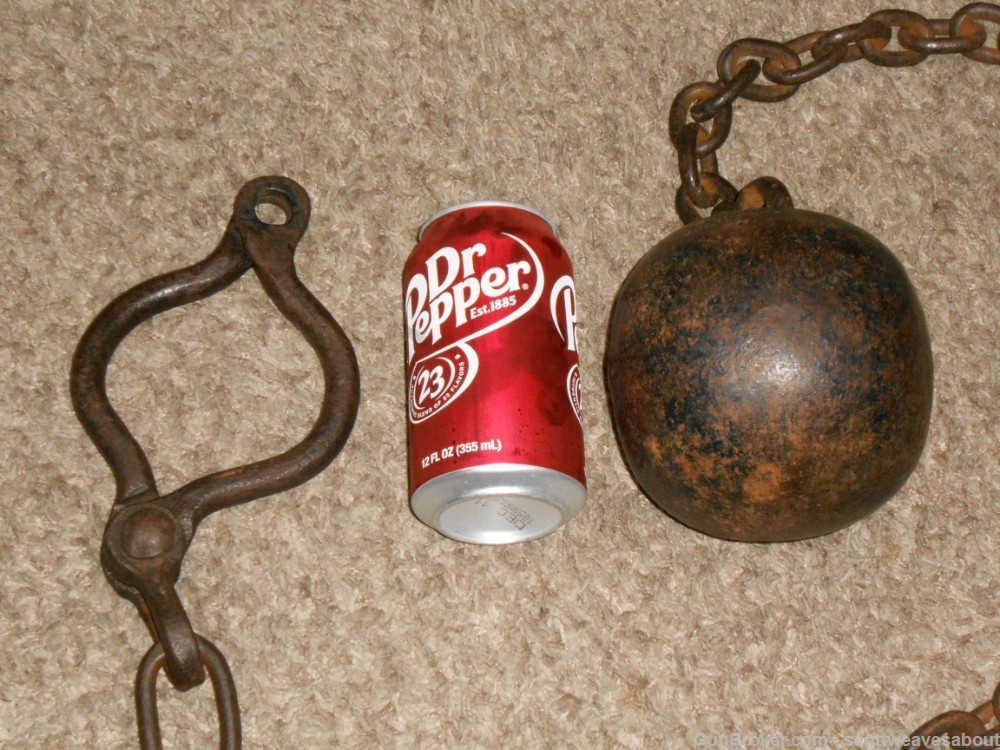 Antique 18th Century Prisoner's Iron Ball & Chain With Ankle Cuff Shackles -img-25