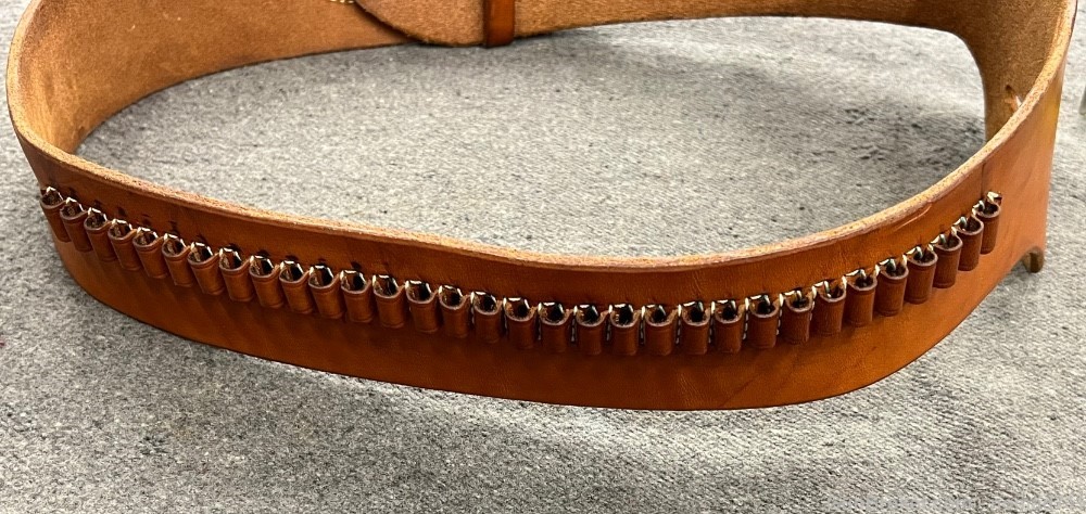 Western Style Leather Gun Belt 3" RH Amish Made Rimfire Cartridge Loops-img-9