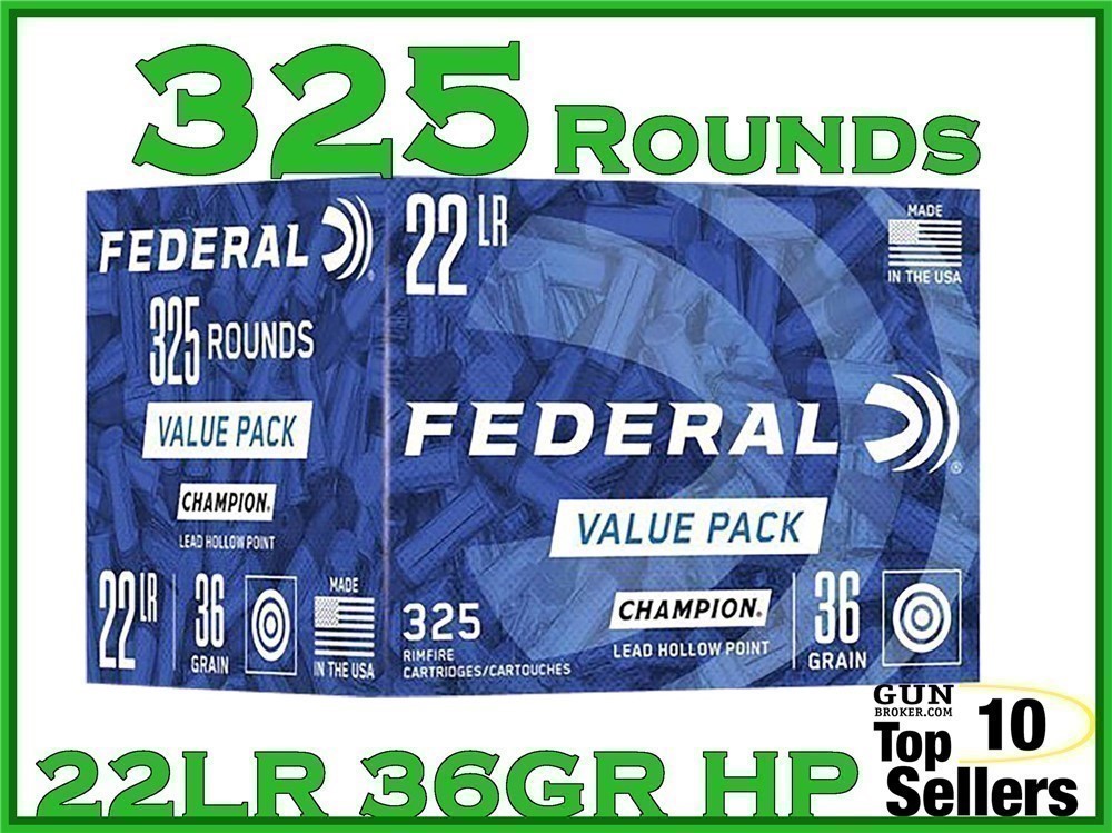 Federal Premium Champion Value Pack 22 LR 36 gr Lead Hollow Point 325RD BOX-img-0