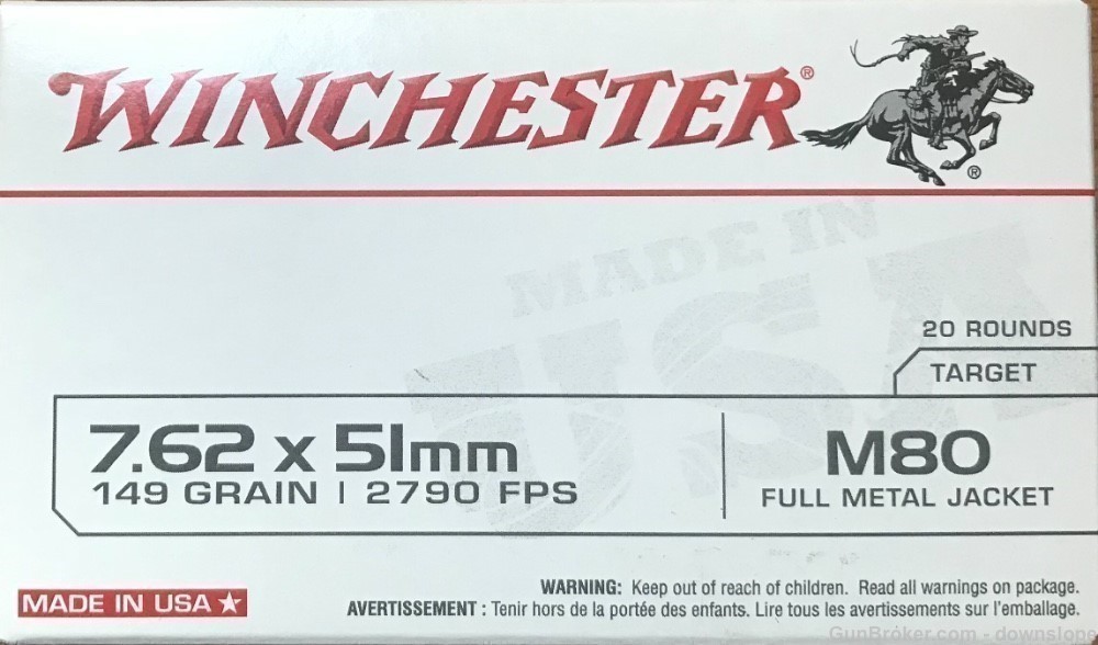 7.62 X 51mm 149 gr M80 FMJ Winchester 20 rds-img-0