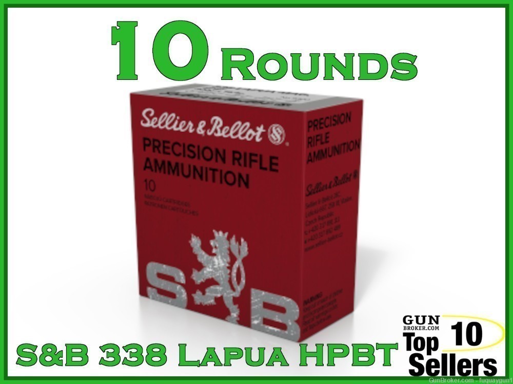 S&B 338 Lapua Magnum Ammo 250 GR HPBT 2898 338-Lapua 10CT-img-0