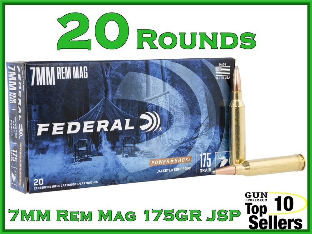 Federal Power-Shok 7MM Rem Mag Ammo 175 GR Jacketed Soft Point 7RB-img-0