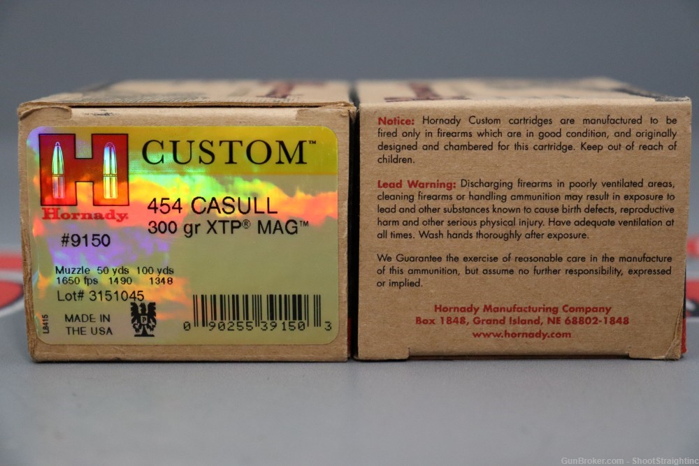 Lot o' 40-Rounds .454 Casull Hornady Custom XTP MAG Ammunition-img-1