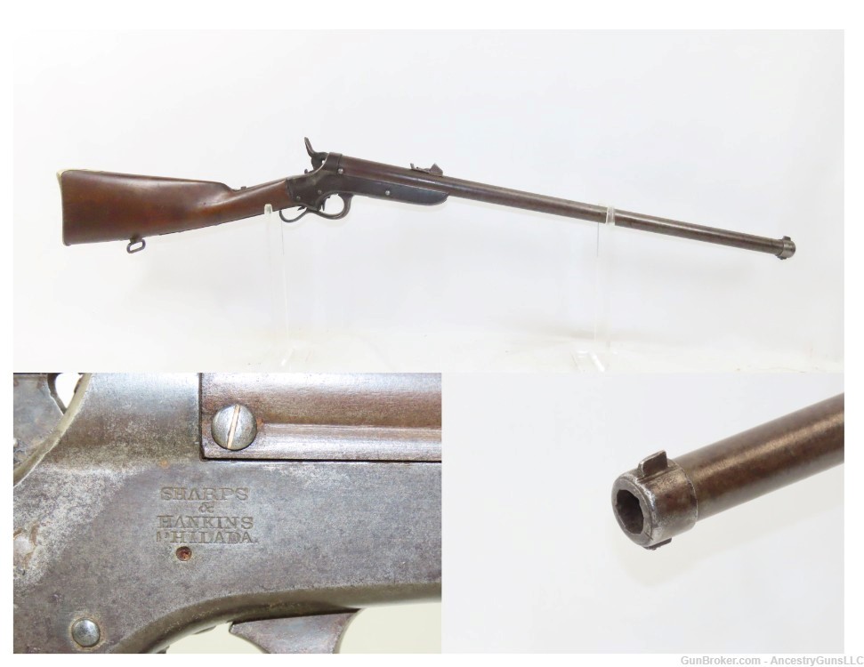 CIVIL WAR Antique SHARPS & HANKINS 1862 NAVY Carbine SCARCE .52 Rimfire-img-0