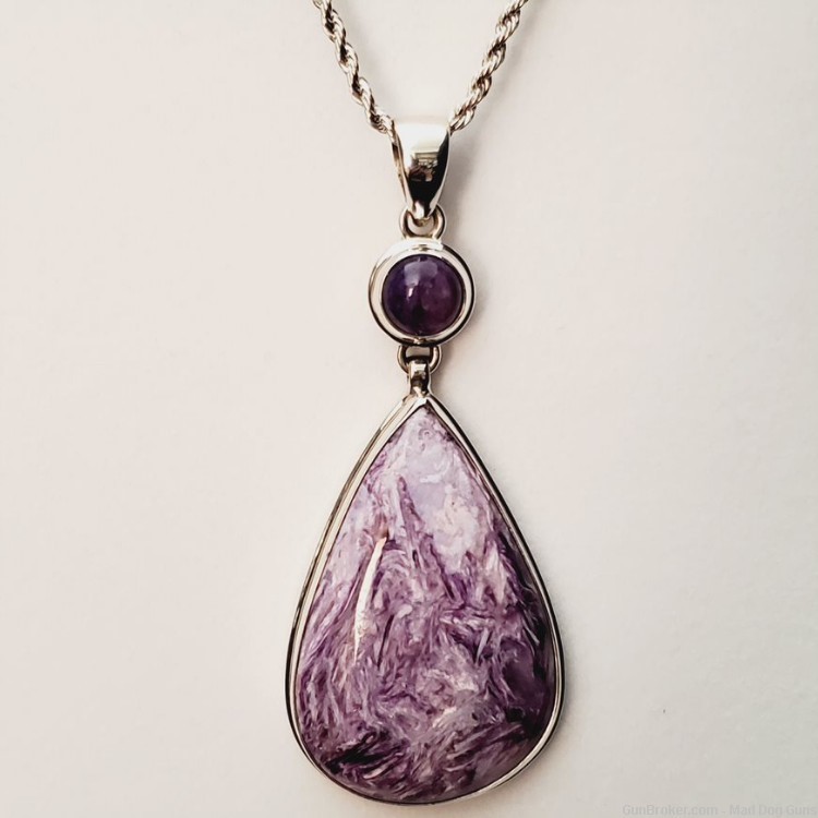 Purple Spiny Oyster Large Pendant in 925 Sterling Setting.  22" Chain. KI14-img-0
