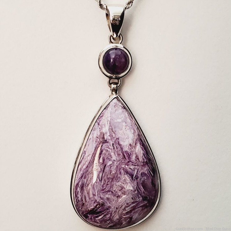Purple Spiny Oyster Large Pendant in 925 Sterling Setting.  22" Chain. KI14-img-1