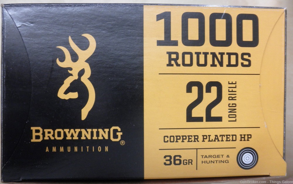 Browning .22LR 36gr copper plated hollow point.-img-0