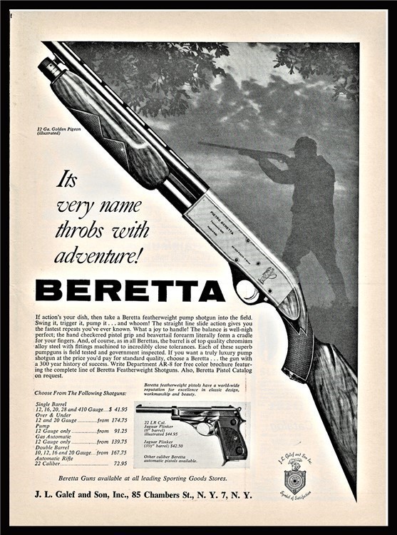 1962 BERETTA 12 ga Golden Pigeon Shotgun PRINT AD-img-0