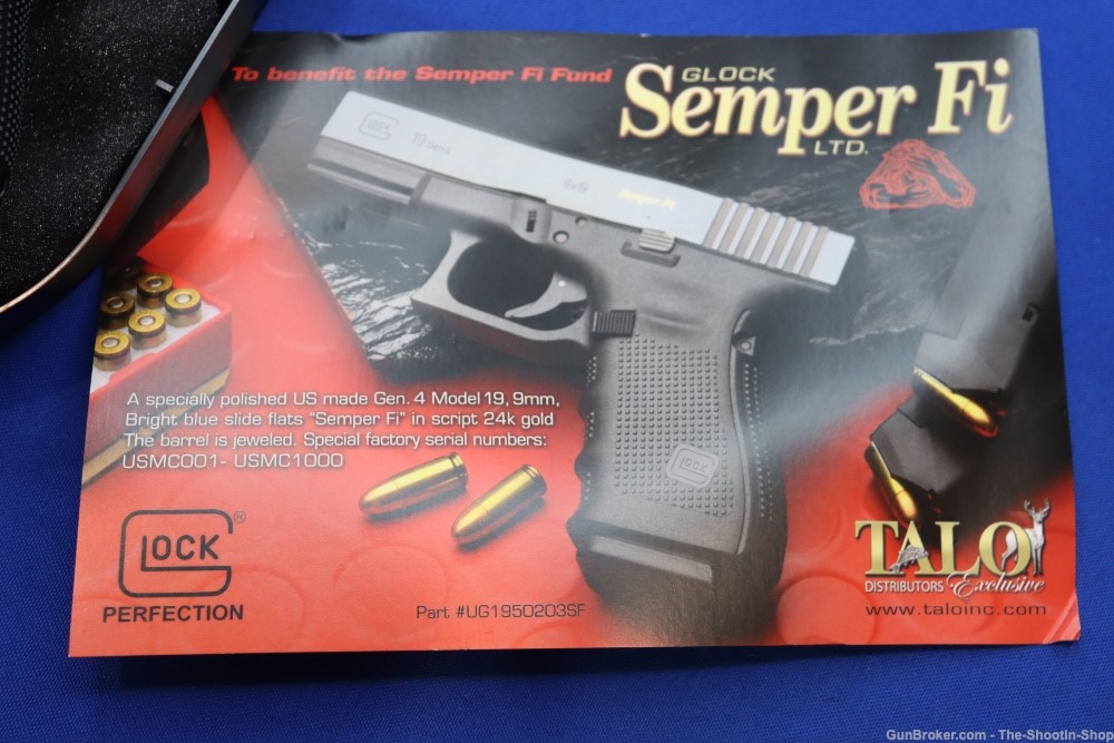 SEMPER FI USMC Glock Model G19 GEN4 Pistol HIGH POLISHED 1/1000 9MM TALO 19-img-26
