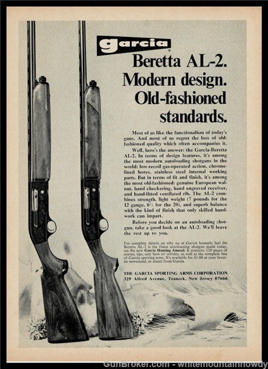1972 BERETTA AL-2 12 and 20 gauge Shotgun Vintage PRINT AD-img-0
