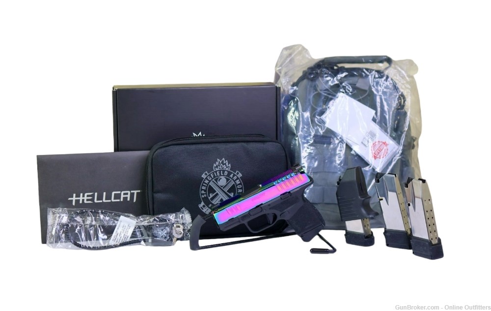 Custom Springfield Armory Hellcat 9mm 3" 13+1 Rainbow PVD Gear Up Package-img-0